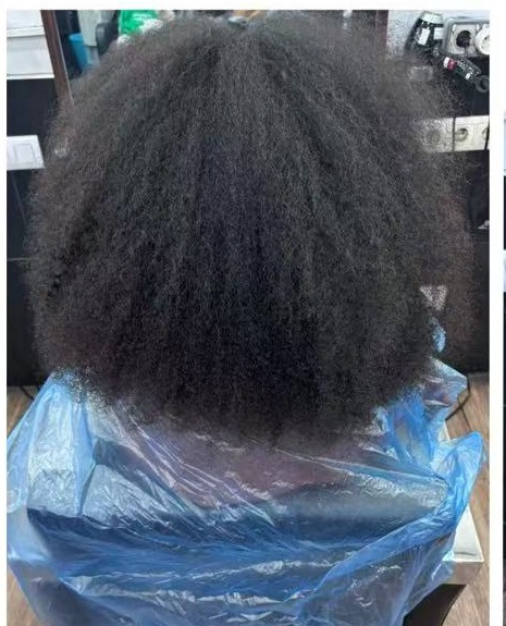 Cabello afro antes del alisado japonés en KISNA Madrid